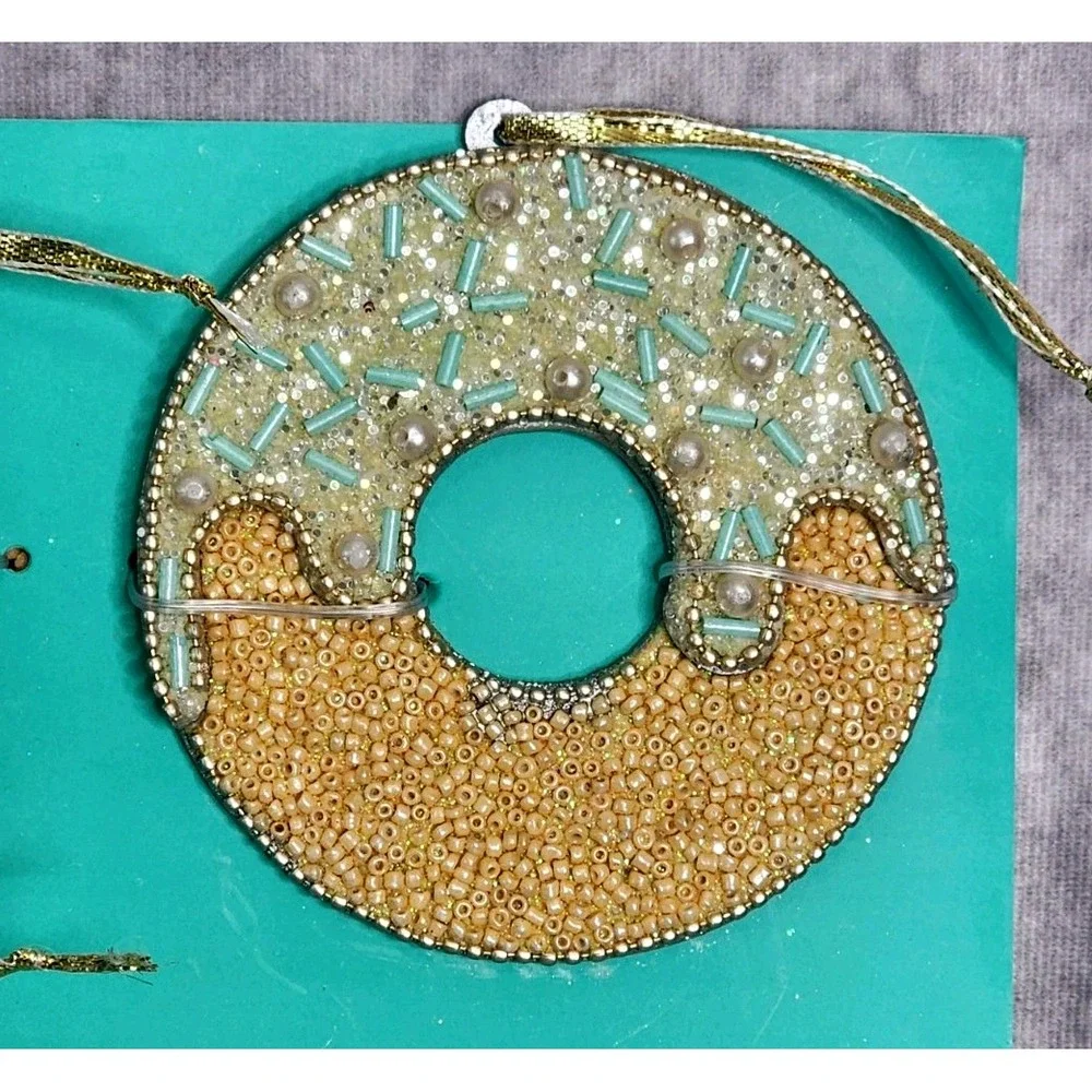 Beaded Donut Christmas Ornaments Pearls Sprinkles Sequins 4